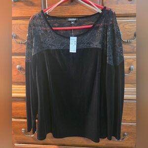 Roz & Ali Black Velvet Lace Women's Blouse XL